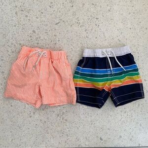 🌟 Bundle Deal! 🌟 Baby Gap Swim Trunks, Rainbow Stripe & Neon Coral Seersucker 2T